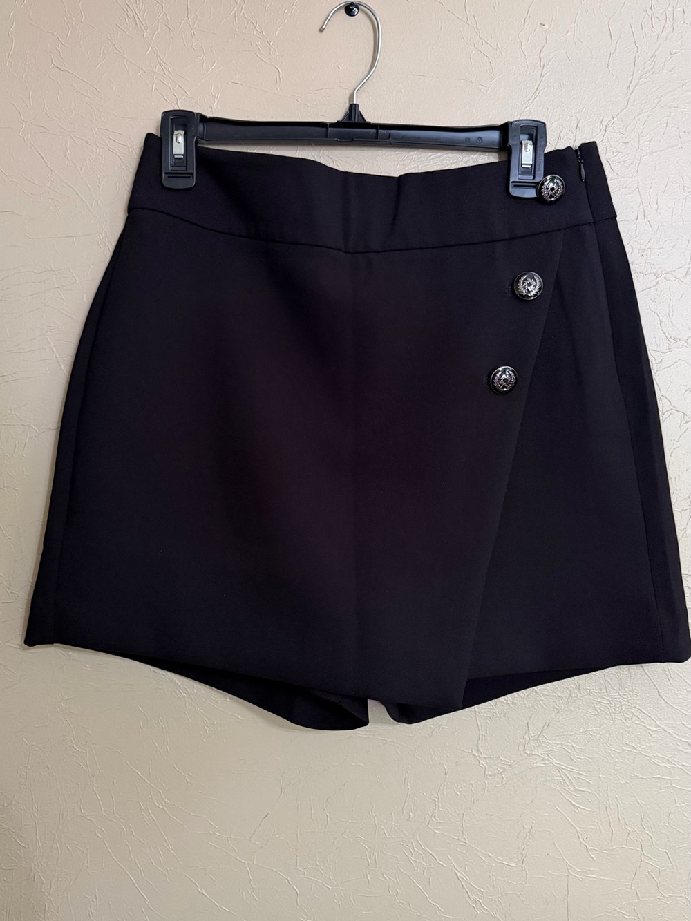 White House Black Market Black Wrap-Front Skort with Button Accents